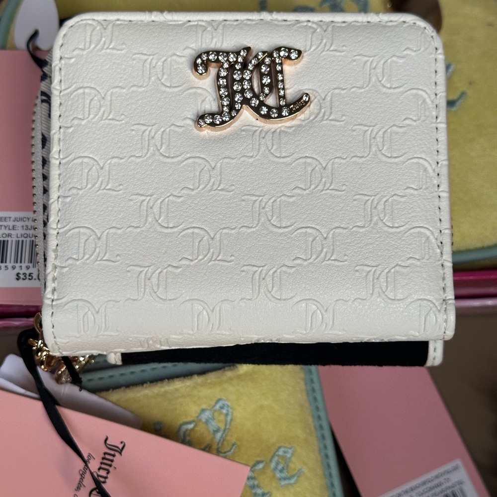 Juicy Couture White Leather Wallet with Metallic Embellishments